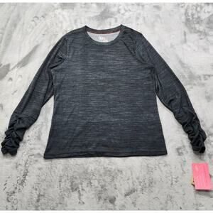 NEW MUK‎ LUKS Top Womens M Gray Pullover Long Sleeve Ruched Rutter Knit Stretch